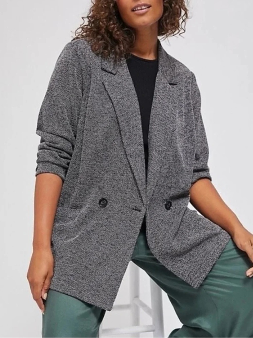 Anthropologie Gray Open-Front Knit Blazer Jacket - Women's